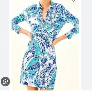 Lilly Pulitzer Ansley Polo Dress turquoise oasis wave size Large